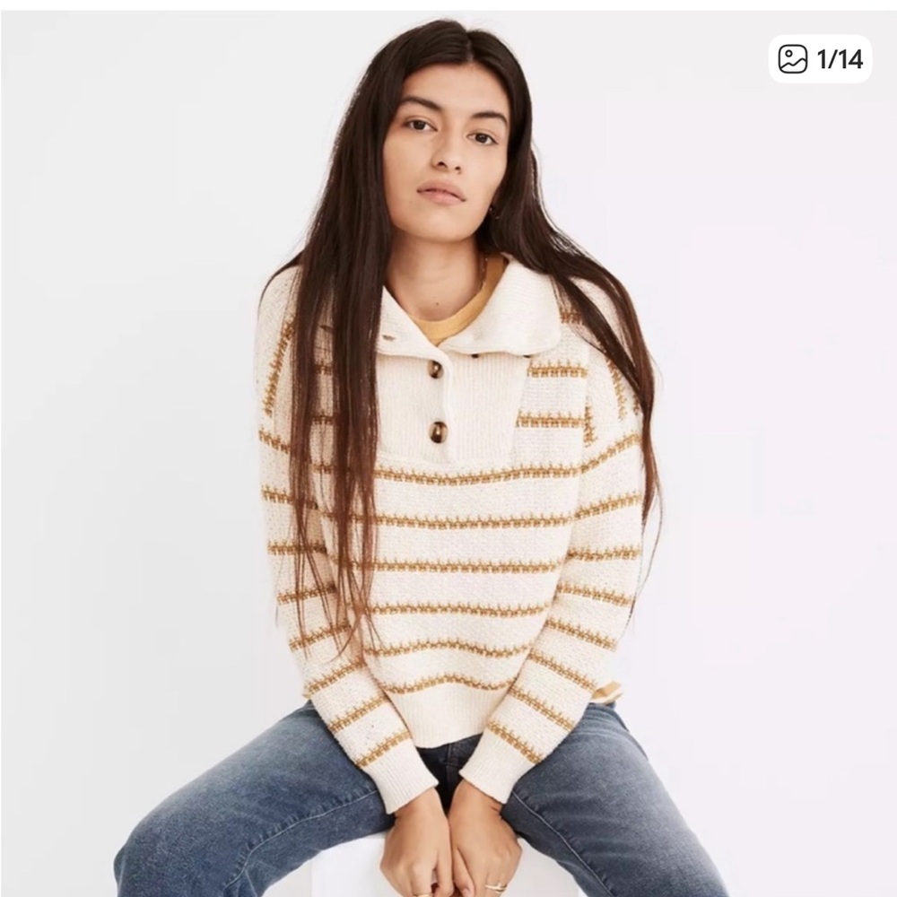 Madewell Striped Cowl Neck Sweater in Cream and Brown